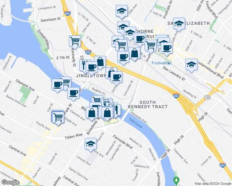 map of restaurants, bars, coffee shops, grocery stores, and more near 2999 Glascock Street in Oakland