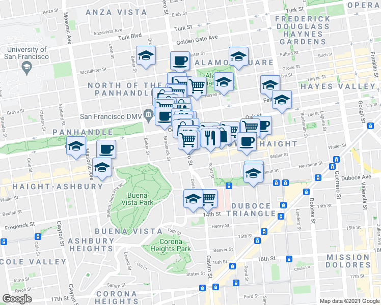 map of restaurants, bars, coffee shops, grocery stores, and more near in San Francisco