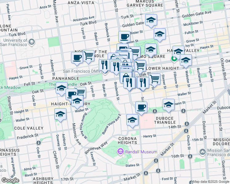 map of restaurants, bars, coffee shops, grocery stores, and more near in San Francisco