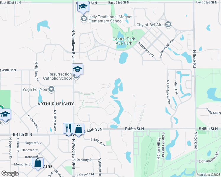 map of restaurants, bars, coffee shops, grocery stores, and more near 6837-6871 East 47th Street North in Bel Aire