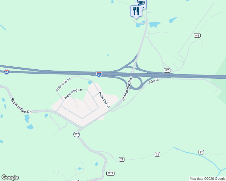 map of restaurants, bars, coffee shops, grocery stores, and more near 2265 Grandview Road in Beaver