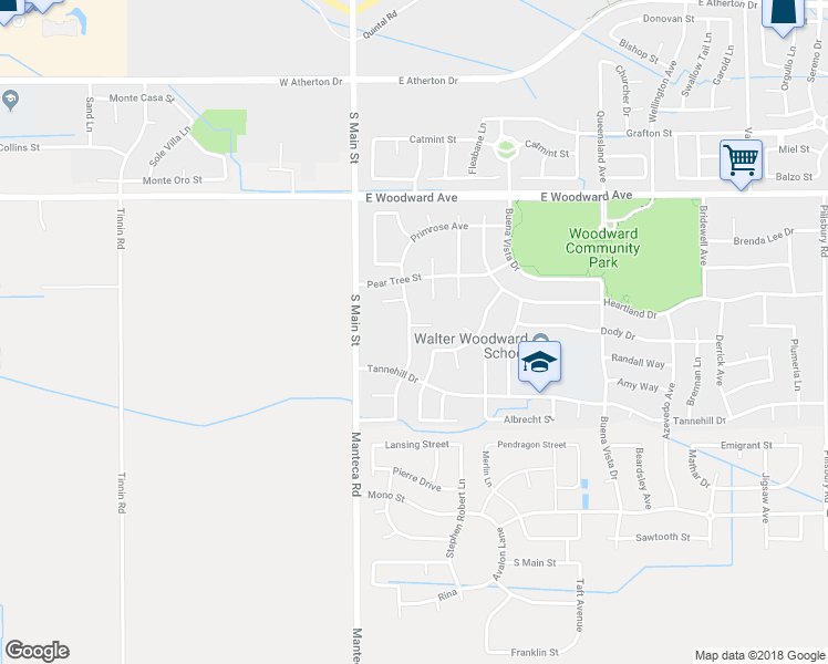 map of restaurants, bars, coffee shops, grocery stores, and more near 214 Generations Court in Manteca