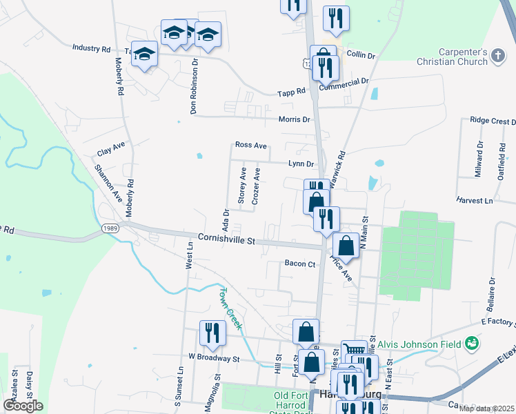 map of restaurants, bars, coffee shops, grocery stores, and more near 565-1 Crozer Avenue in Harrodsburg