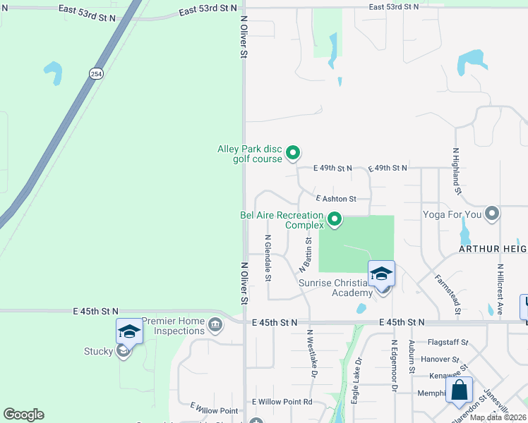 map of restaurants, bars, coffee shops, grocery stores, and more near 4856 East 48th Street North in Bel Aire