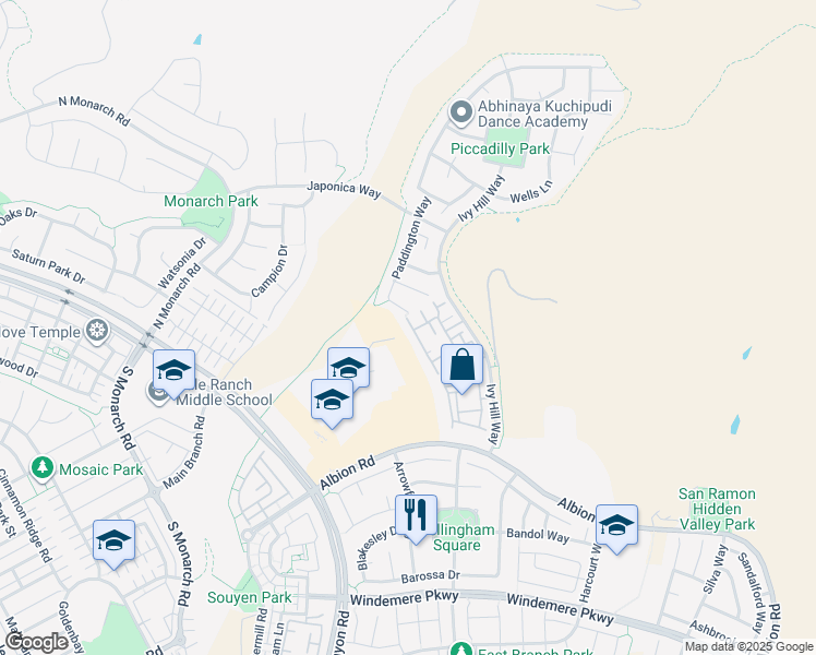 map of restaurants, bars, coffee shops, grocery stores, and more near 5132 Fioli Loop in San Ramon