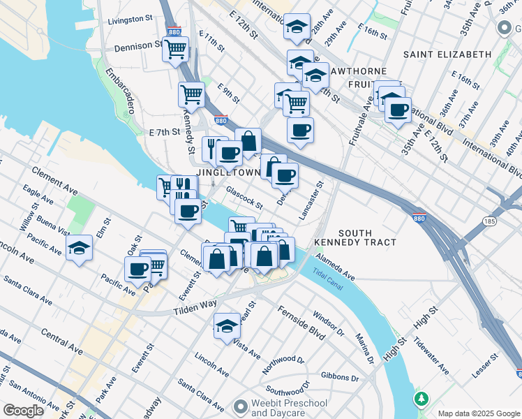 map of restaurants, bars, coffee shops, grocery stores, and more near 2955 Glascock Street in Oakland