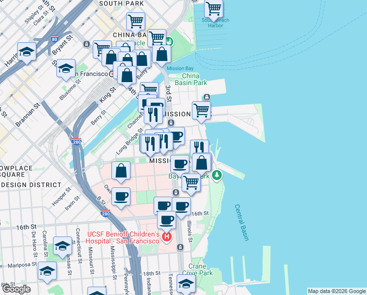 map of restaurants, bars, coffee shops, grocery stores, and more near 1375 3rd Street in San Francisco