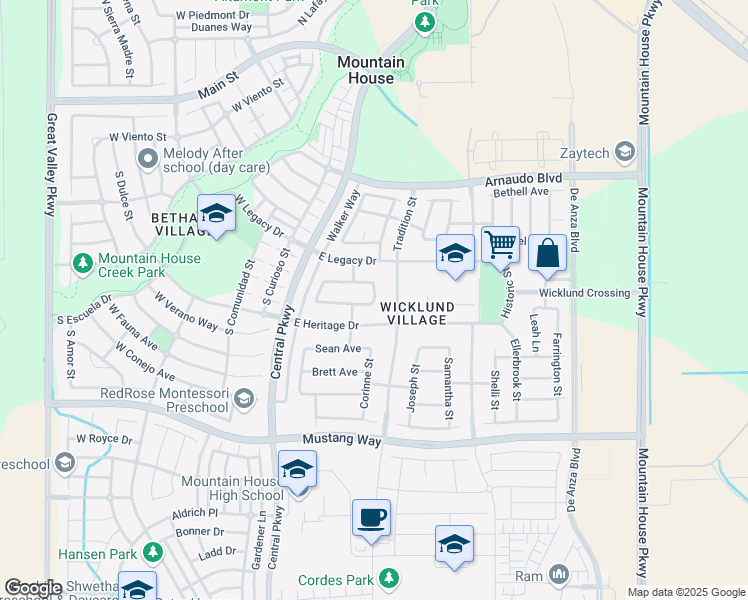 map of restaurants, bars, coffee shops, grocery stores, and more near 113 Alexandria Drive in Tracy
