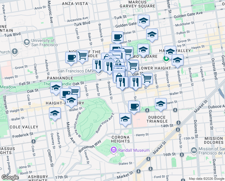 map of restaurants, bars, coffee shops, grocery stores, and more near in San Francisco
