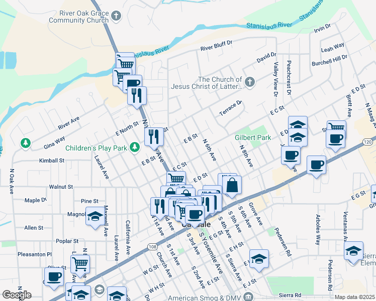 map of restaurants, bars, coffee shops, grocery stores, and more near 421 North 4th Avenue in Oakdale