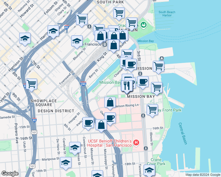 map of restaurants, bars, coffee shops, grocery stores, and more near in San Francisco