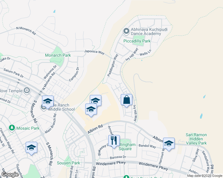 map of restaurants, bars, coffee shops, grocery stores, and more near 5136 Fioli Loop in San Ramon