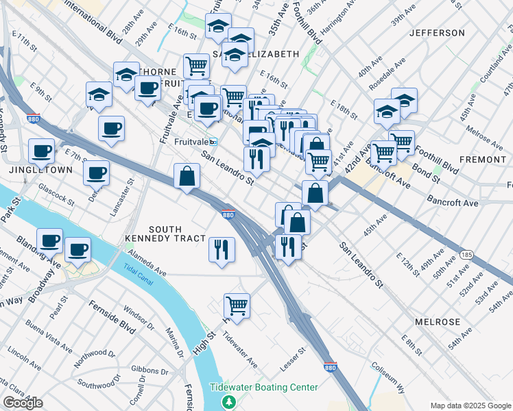 map of restaurants, bars, coffee shops, grocery stores, and more near 901 39th Avenue in Oakland