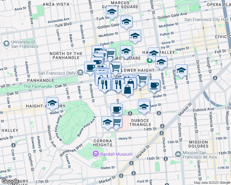 map of restaurants, bars, coffee shops, grocery stores, and more near 834 Haight Street in San Francisco