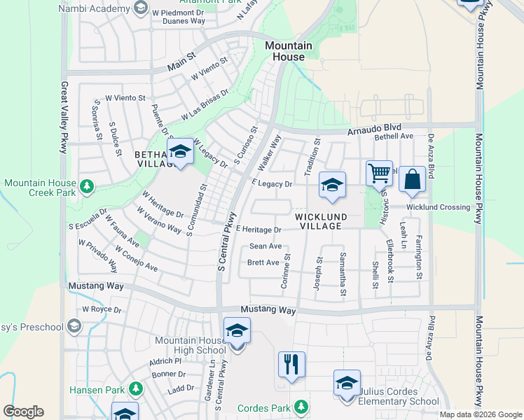 map of restaurants, bars, coffee shops, grocery stores, and more near 65 Alexandria Drive in Mountain House