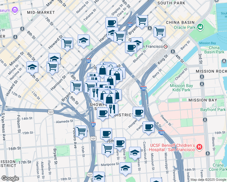 map of restaurants, bars, coffee shops, grocery stores, and more near 700 7th Street in San Francisco