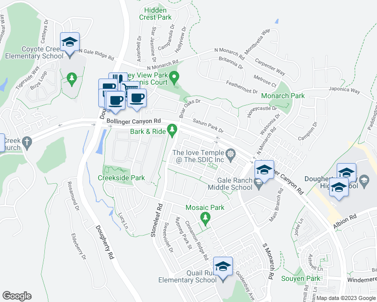 map of restaurants, bars, coffee shops, grocery stores, and more near 2039 Bayporte Way in San Ramon