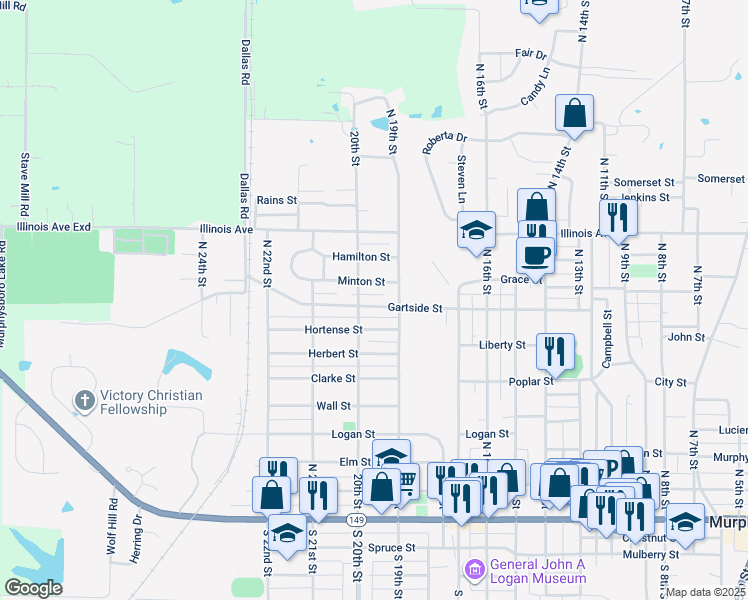 map of restaurants, bars, coffee shops, grocery stores, and more near 1933 Gartside Street in Murphysboro