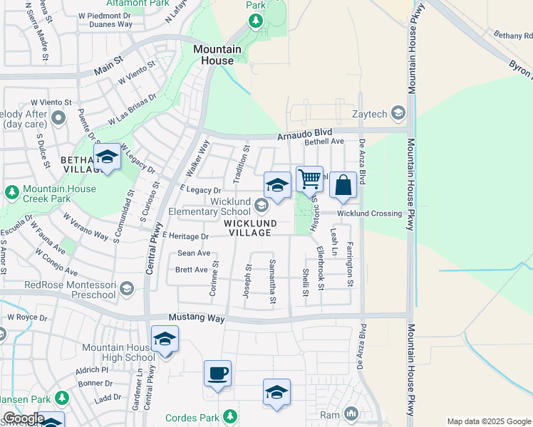 map of restaurants, bars, coffee shops, grocery stores, and more near 300 Legacy Drive in Tracy