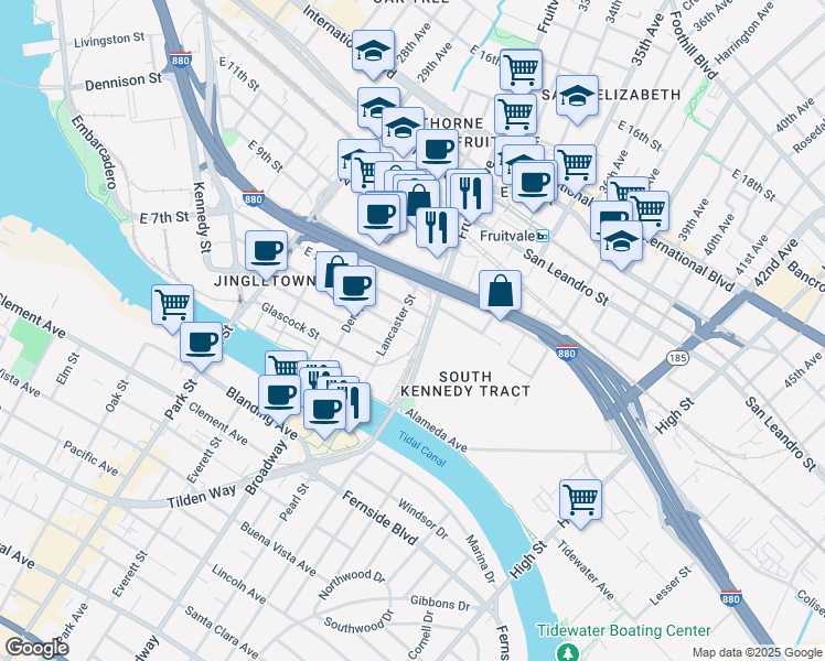 map of restaurants, bars, coffee shops, grocery stores, and more near 3122 Chapman Street in Oakland