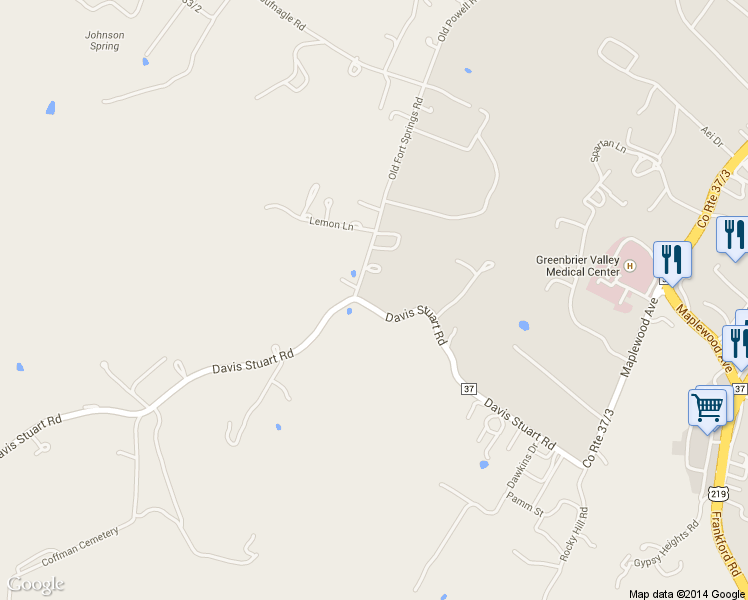 map of restaurants, bars, coffee shops, grocery stores, and more near 1286 Davis Stuart Road in Lewisburg