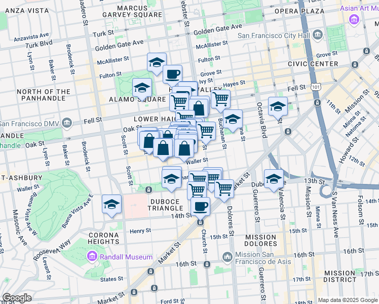 map of restaurants, bars, coffee shops, grocery stores, and more near 501 Haight Street in San Francisco
