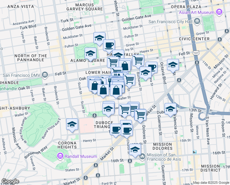 map of restaurants, bars, coffee shops, grocery stores, and more near in San Francisco