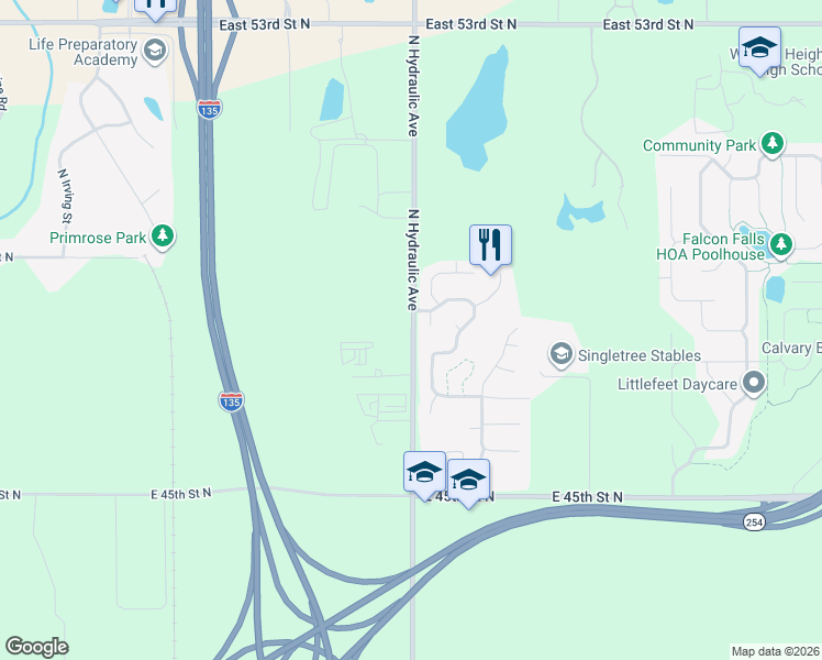 map of restaurants, bars, coffee shops, grocery stores, and more near in Wichita