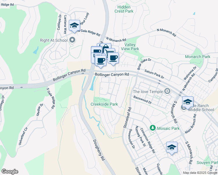 map of restaurants, bars, coffee shops, grocery stores, and more near Ivyglen Drive in San Ramon