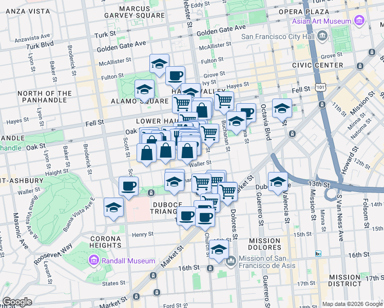 map of restaurants, bars, coffee shops, grocery stores, and more near in San Francisco