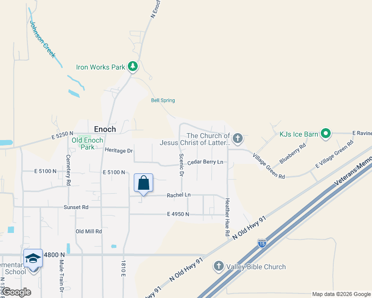 map of restaurants, bars, coffee shops, grocery stores, and more near 3893 East Aspen Circle in Enoch