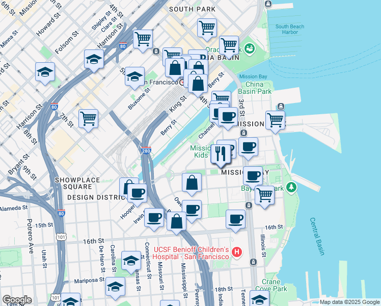 map of restaurants, bars, coffee shops, grocery stores, and more near 718 Long Bridge Street in San Francisco