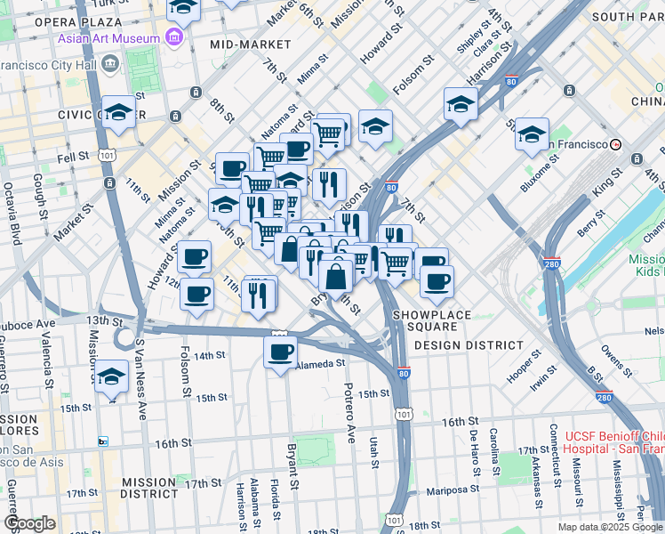 map of restaurants, bars, coffee shops, grocery stores, and more near 480 9th Street in San Francisco