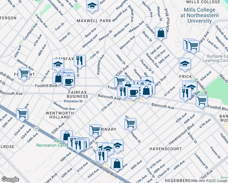 map of restaurants, bars, coffee shops, grocery stores, and more near in Oakland