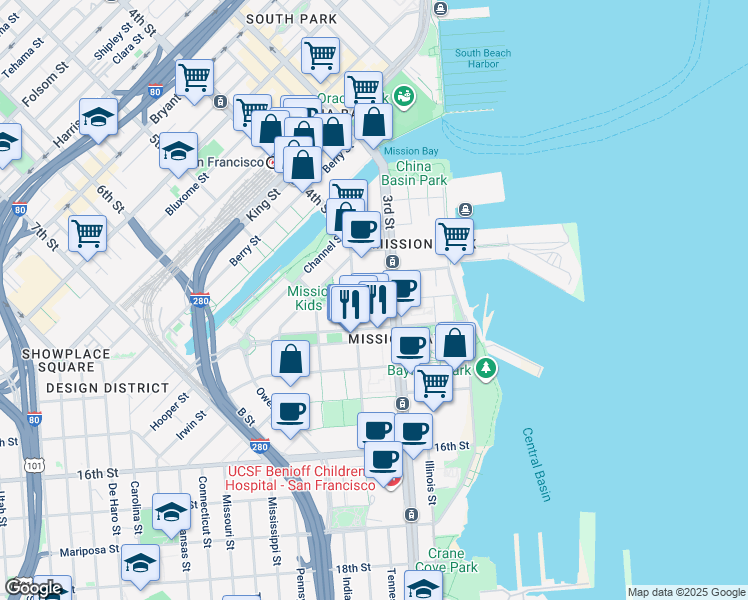 map of restaurants, bars, coffee shops, grocery stores, and more near in San Francisco