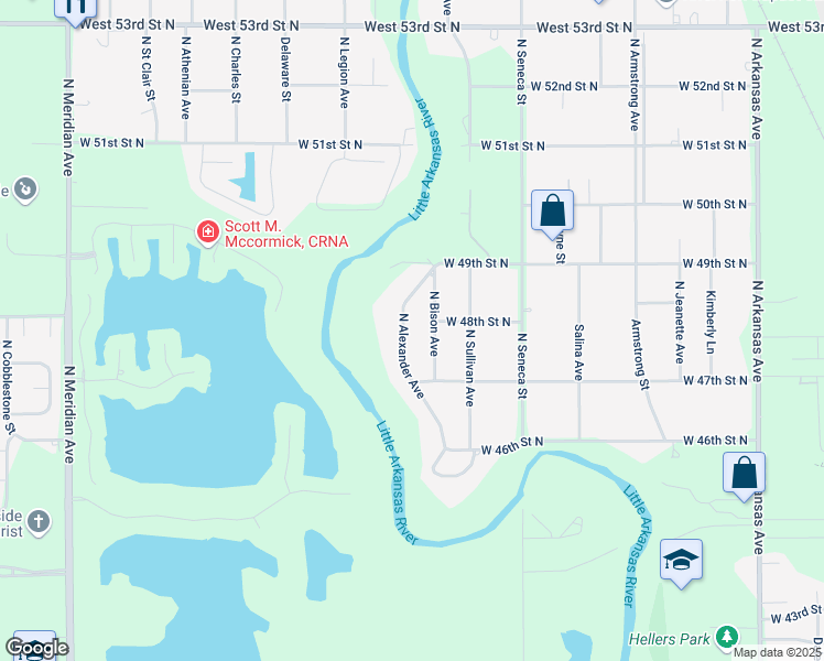 map of restaurants, bars, coffee shops, grocery stores, and more near 4827-4843 Alexander in Wichita