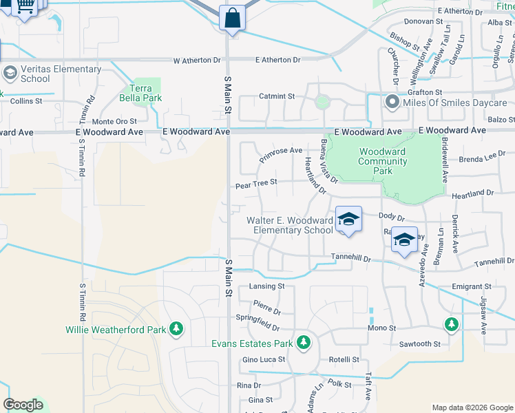 map of restaurants, bars, coffee shops, grocery stores, and more near 214 Generations Court in Manteca