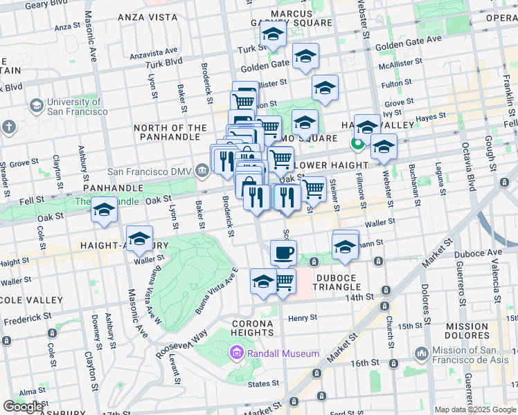 map of restaurants, bars, coffee shops, grocery stores, and more near 292 Divisadero Street in San Francisco
