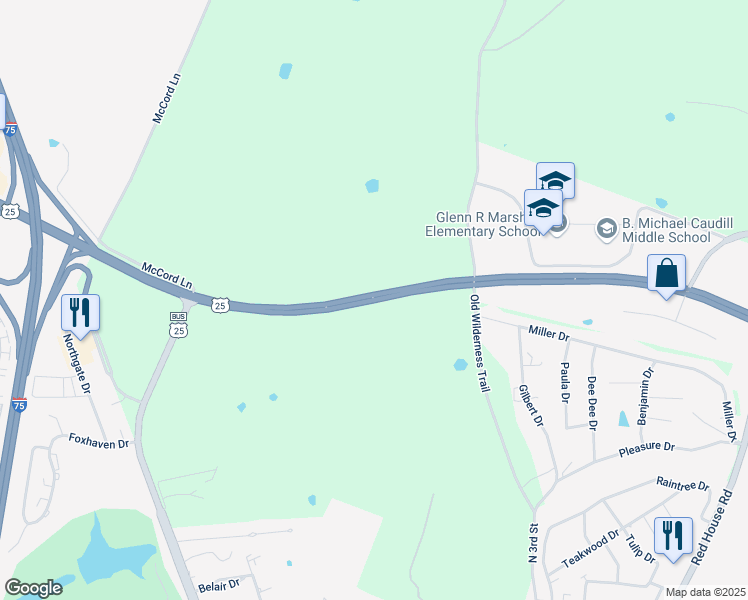 map of restaurants, bars, coffee shops, grocery stores, and more near U.S. 25 in Richmond