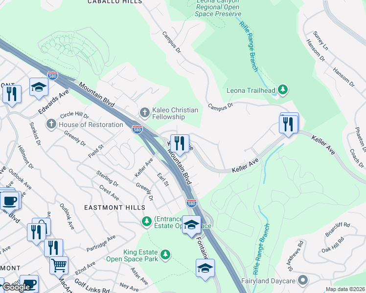 map of restaurants, bars, coffee shops, grocery stores, and more near 7974 Sanford Street in Oakland