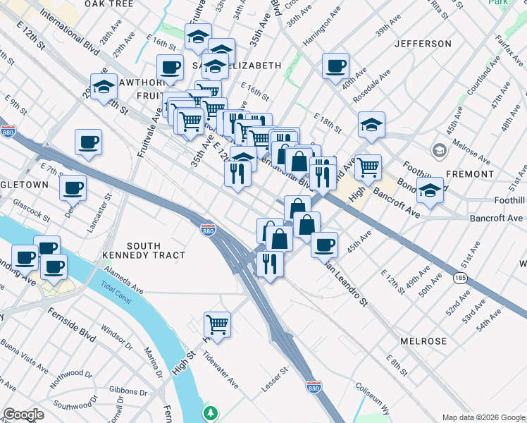 map of restaurants, bars, coffee shops, grocery stores, and more near 925 40th Avenue in Oakland