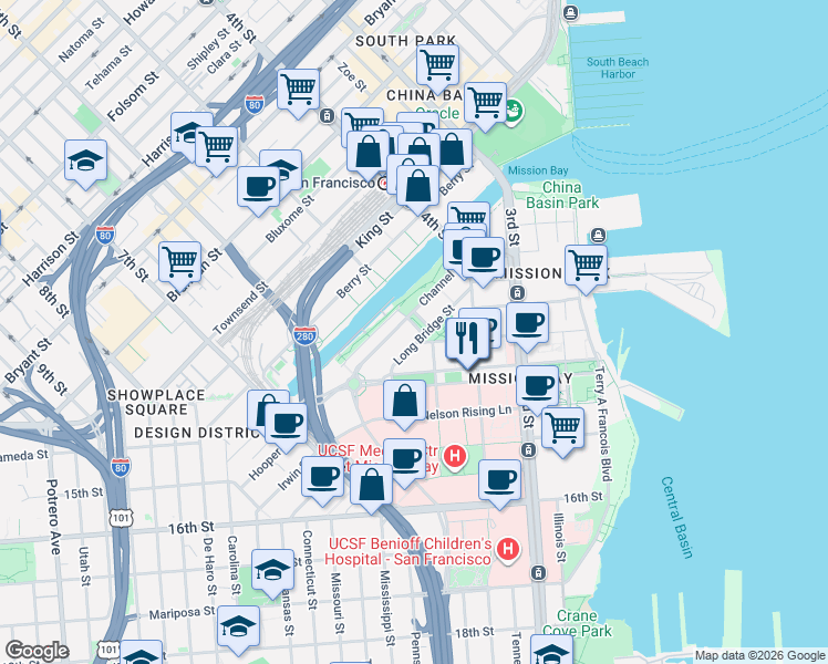 map of restaurants, bars, coffee shops, grocery stores, and more near in San Francisco