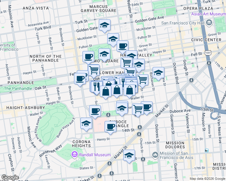 map of restaurants, bars, coffee shops, grocery stores, and more near 659 Haight Street in San Francisco