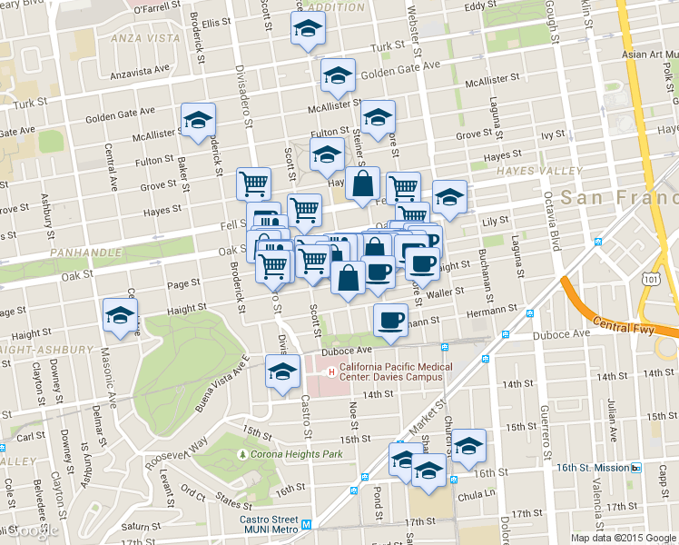 map of restaurants, bars, coffee shops, grocery stores, and more near 747 Haight Street in San Francisco