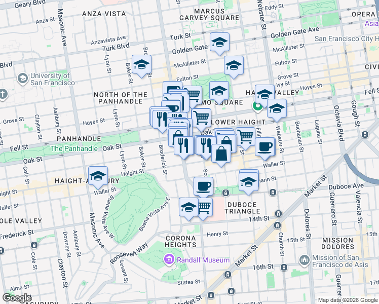 map of restaurants, bars, coffee shops, grocery stores, and more near in San Francisco