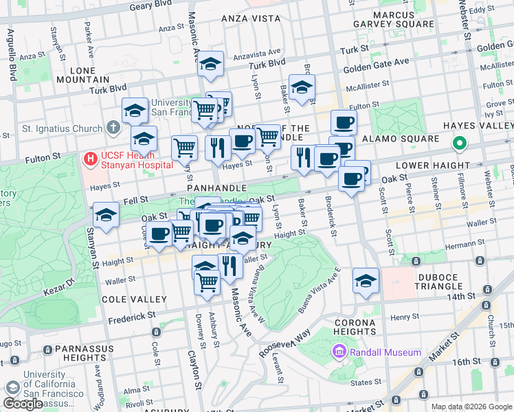 map of restaurants, bars, coffee shops, grocery stores, and more near in San Francisco