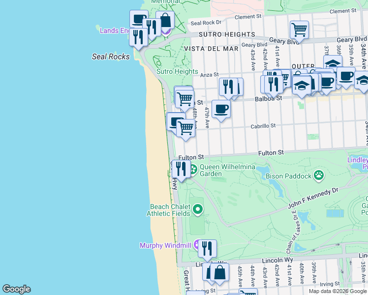 map of restaurants, bars, coffee shops, grocery stores, and more near in San Francisco