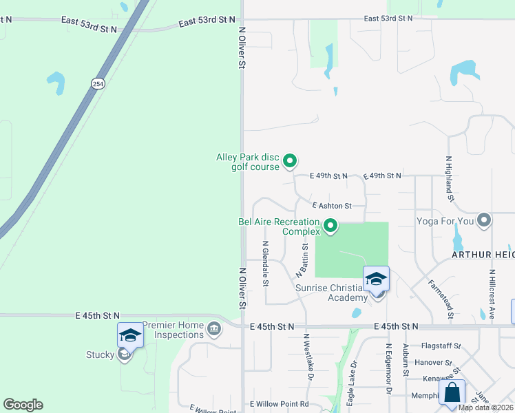 map of restaurants, bars, coffee shops, grocery stores, and more near 4856 East 48th Street North in Bel Aire
