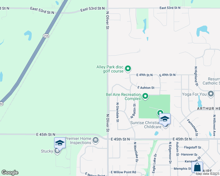 map of restaurants, bars, coffee shops, grocery stores, and more near 4934 North Oliver Avenue in Bel Aire