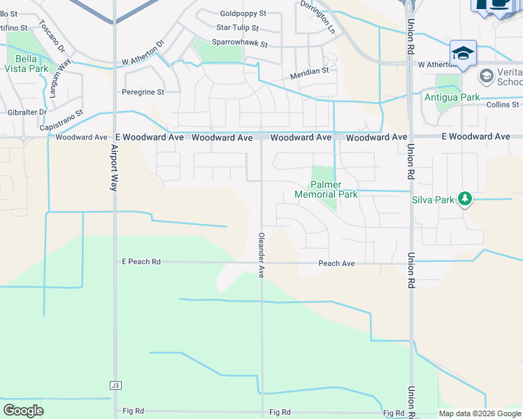 map of restaurants, bars, coffee shops, grocery stores, and more near 20661 Oleander Avenue in Manteca